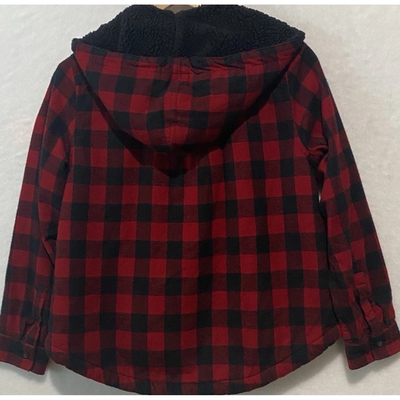 LL Bean Shacket Size XS Petite Sherpa Lined Plaid Red Black Hoodie - Picture 3 of 13